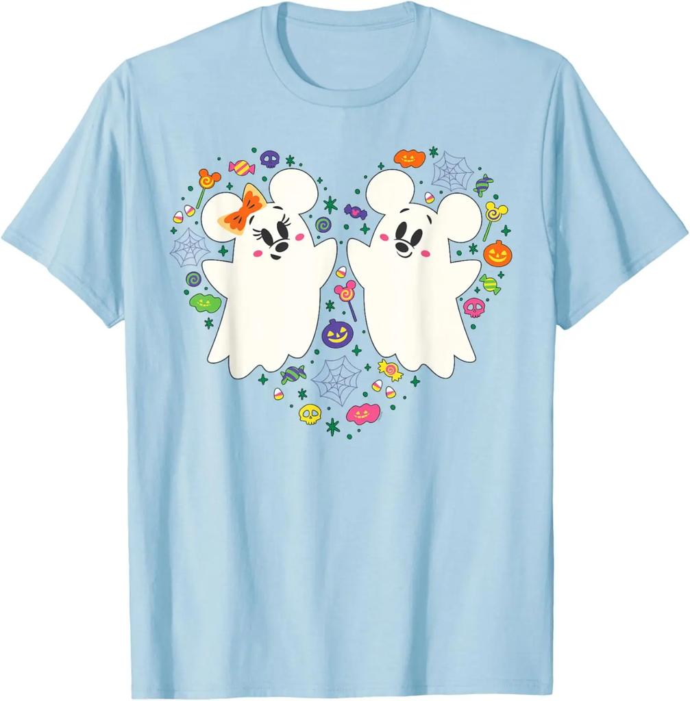 Hot Fashion Disney Mickey and Minnie Cute Little Ghosts Halloween Heart T-Shirt S-4XL Four Seasons Gift