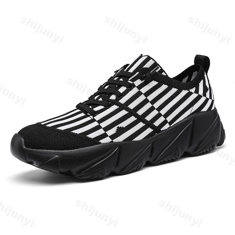 Fashion 2025 Autumn New Men's Strip Design Fashion Casual Low Top Thick Sole Shoes Fly Weave Breathable Mesh Comfortable Chunky sneakers