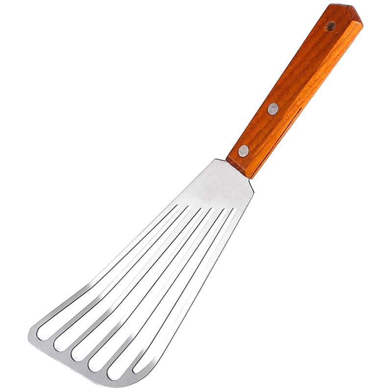 Stainless Steel Fish Frying Shovel With Wooden Handle Fan-shaped Shovel Household High-temperature Shovel Outdoor Tableware