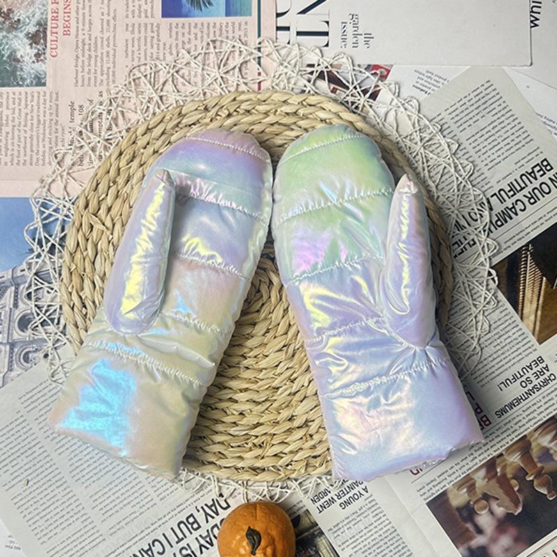 Fleece Thickened Warm Cute Lady Outdoor Gloves Windproof Cold Cycling Colorful Glossy Hand Stuffy Student
