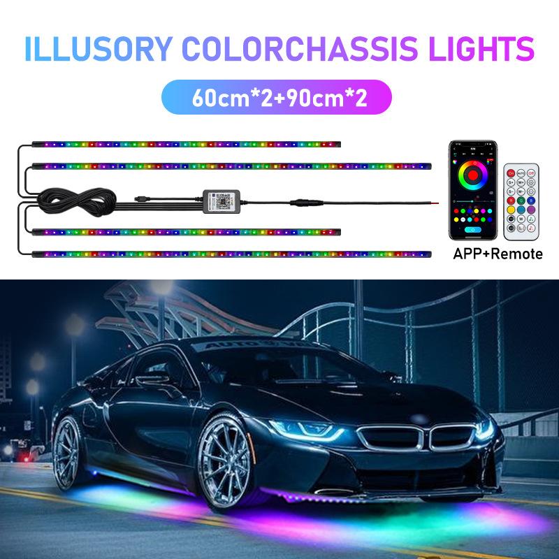 Wireless APP Remote Controls RGB Automotive Neon Kits External Chassis Atmosphere Lights 4 In 1 Fiber Optic Light Strips for All Vehicle Types