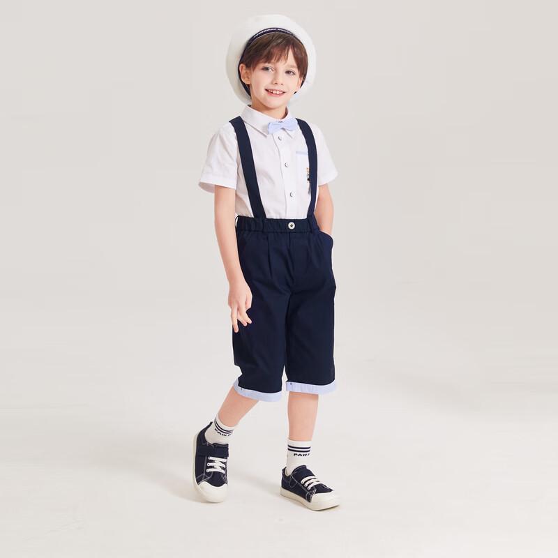 PawinPaw Boy s Cartoon Bear Short-Sleeved Shirt with Detachable Bow Tie 110
