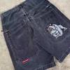 Vintage Y2K Baggy Denim Shorts Men Hip Hop Streetwear Letter Print Skater Casual