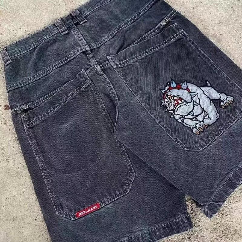 Vintage Y2K Baggy Denim Shorts Men Hip Hop Streetwear Letter Print Skater Casual