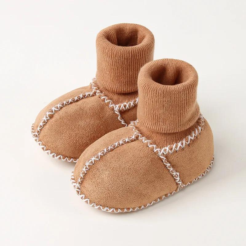 Thickened Fleece-Lined Baby Step Learning Shoes Winter 0-12 Months Soft Bottom Baby Shoes All Season Baby Socks Shoes
