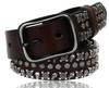 [Laquest] Skull Stud Belt for Men, Genuine Leather, Skull Studs, Leather, Rock, Metal, Visual Kei, Punk, Buckle (2. Brown)