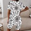 Women Plus Size Floral Printed Round Neck Short Sleeve Longline Top Fitted Shorts Two Piece Set