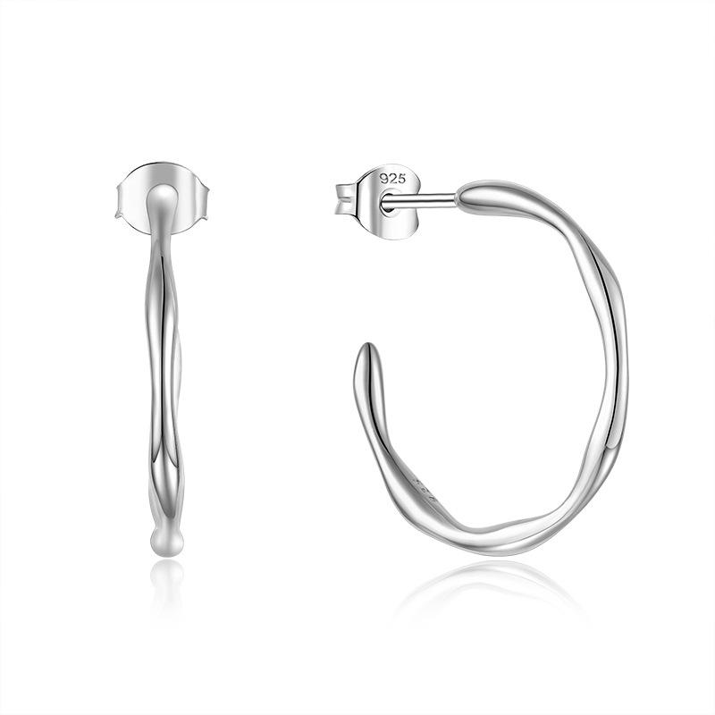 Irregular Geometric C-Shaped S925 Silver Stud Earrings - Fashion Jewelry Accessories 925 Silver белый