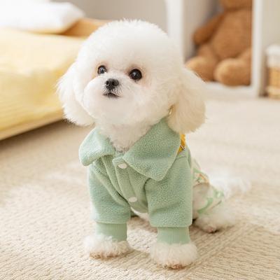 Dog Clothes Autumn and Winter Warm Printed Traction Adjustable Overalls Teddy Bigbear Small Dog Pet Quad