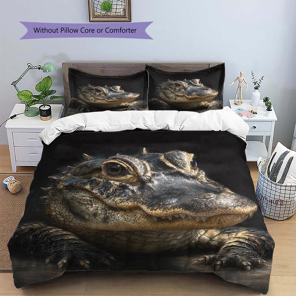 Black Crocodile Pattern Bedding Home Decoration Birthday Gift (1 * Duvet Cover + 2 * Pillowcase, Without Core)