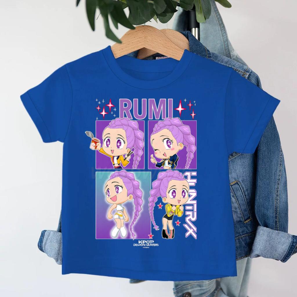 KPop Demon Hunters Rumi Fashion Kids T-shirt Summer Short Sleeve Tshirt Children Clothing Cute Cartoon Girls Tee Tops Fans Gift