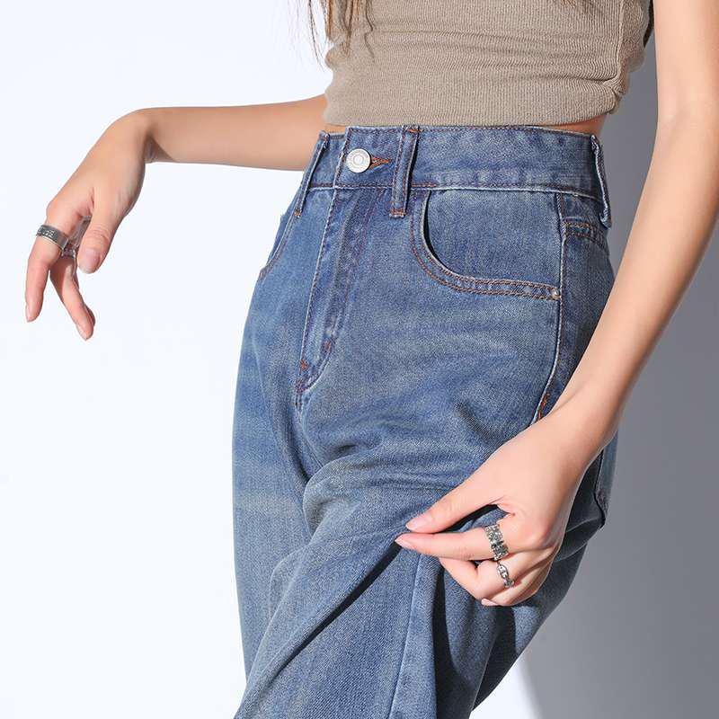 Women's Summer High Waist Tencel Denim Jeans - Retro Nostalgic, Floor-Length, Straight, Loose Fit, Ice Silk, Thin.