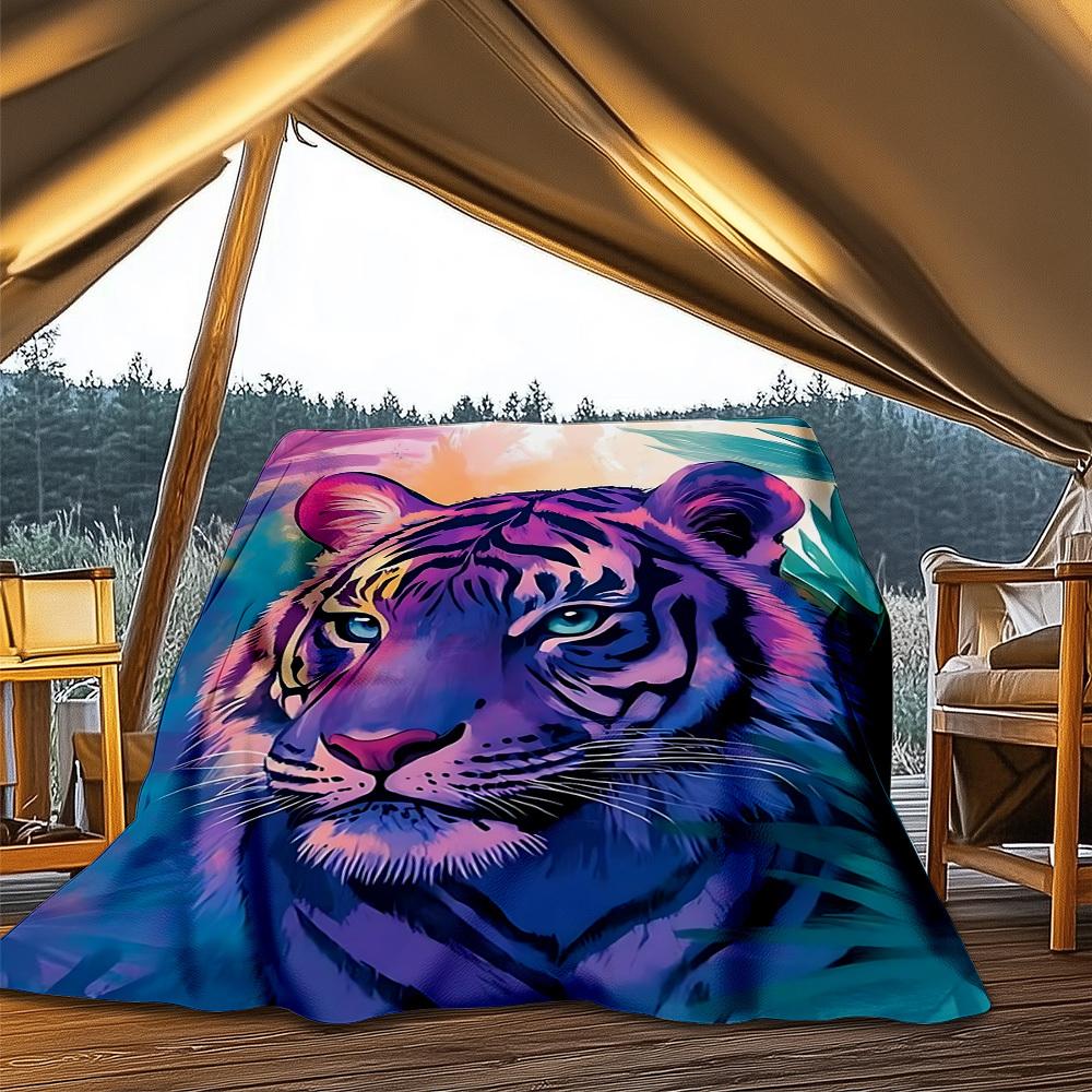 1pc Tiger Print Print Outdoor Blanket, Lightweight Polyester,