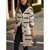 Women's 1116 Autumn and Winter New Casual Striped Knitted Cardigan Women's Medium and Long Hooded Sweater Jacket Coat