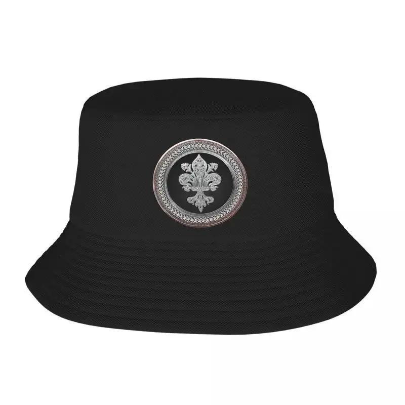 Custom Silver Filigree Fleur De Lis Bucket Hat for Unisex Women FleurDeLys Lily Flower Summer Travel Beach Outdoor Fishing Cap