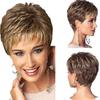 Stylish Ladies Curly Brown And Golden Short Wavy Wig With Natural Bangs For Fashion