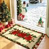 Christmas Snowman Poinsettia Print Floor Mat Cabin Porch Camper Entry Backyard Garden Household Seasonal Door Rug Gift  Rugs