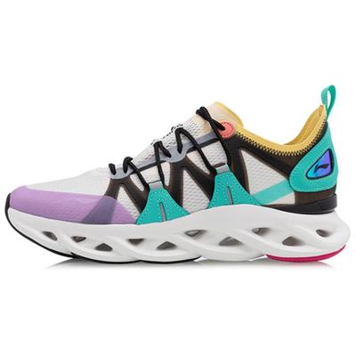 Li Ning Cushioning Slip Resistant Low Top Running Shoes Men's White Purple Green ARHQ057-4