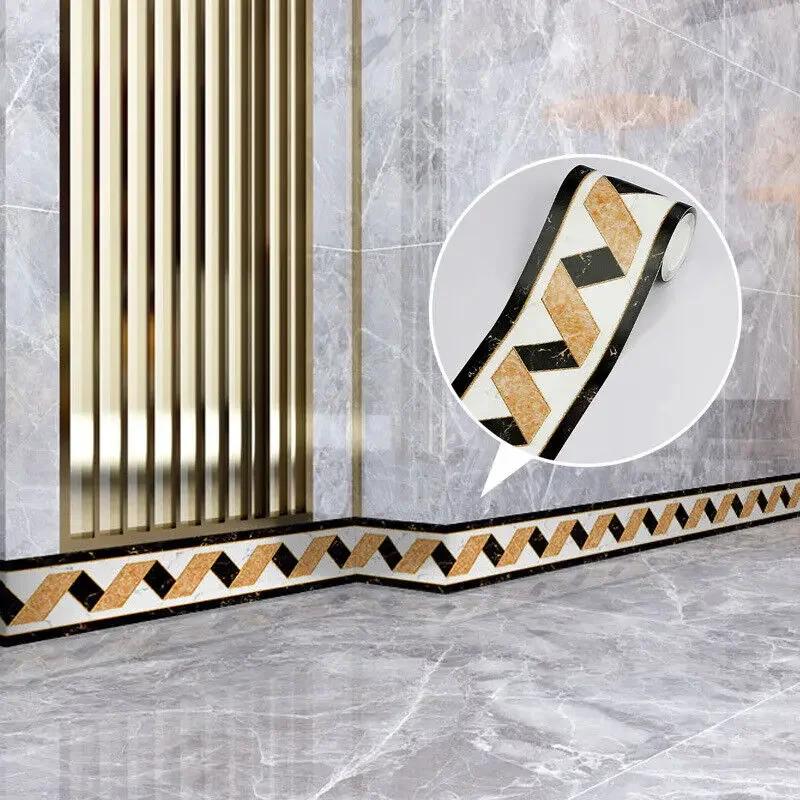 10x500cm Border Wall Sticker Gold 3D Waterproof Tile Decal Waist Line Furniture Stickers Home Decor DIY Self -Adhesive