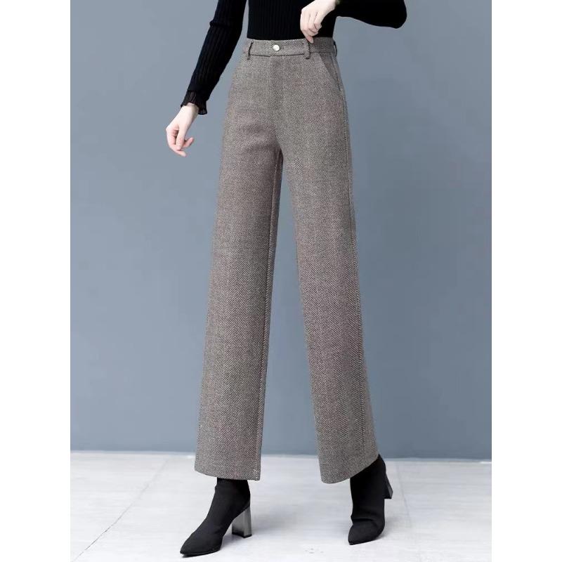 Women Thick Woolen Wide Leg Loose Straight Casual Office Suit Pants