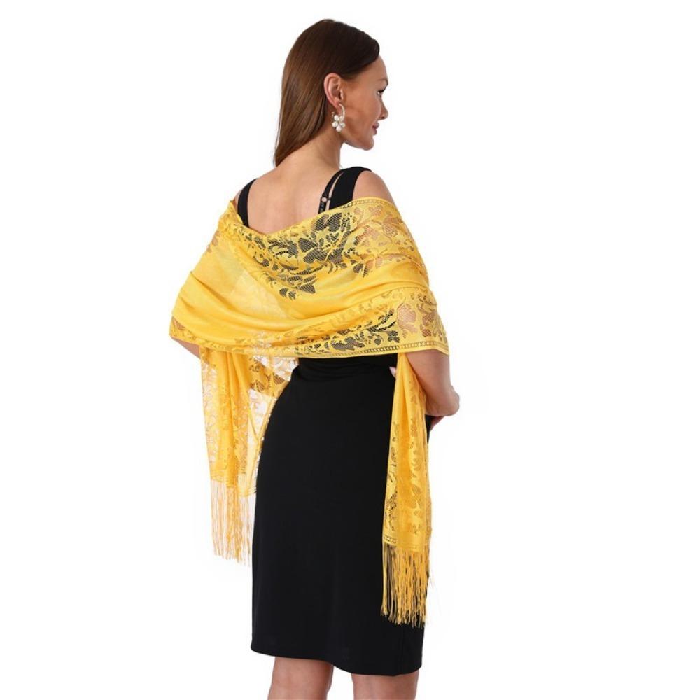 

With Tassel Lace Shawl Hollow Tulle Shawl Cloak Fashion Scarf Women жовтий