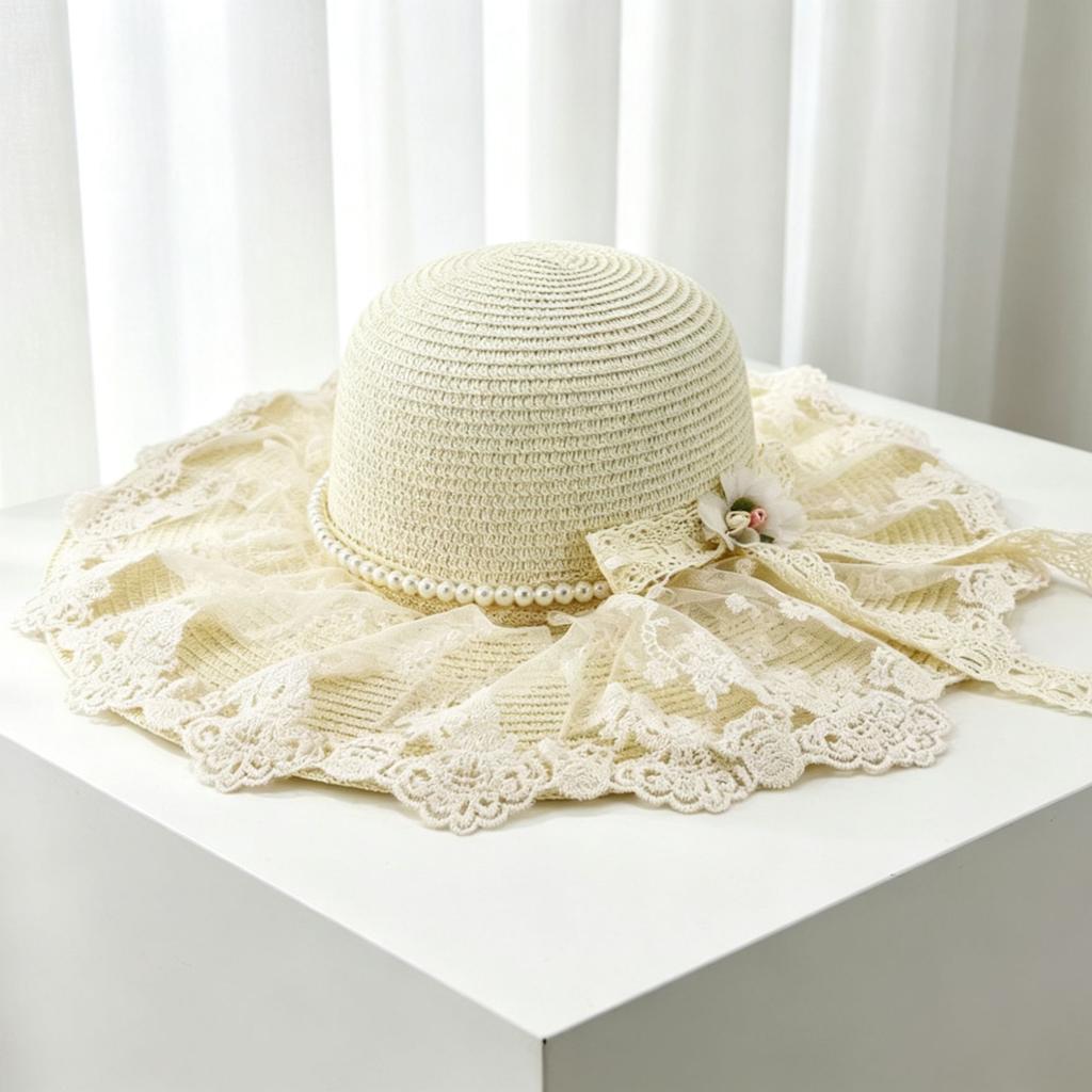 Summer Lace Bow Straw Hat High-end Temperament Sweet Big Brim Sun Hat Women's Seaside Vacation Sun Hat
