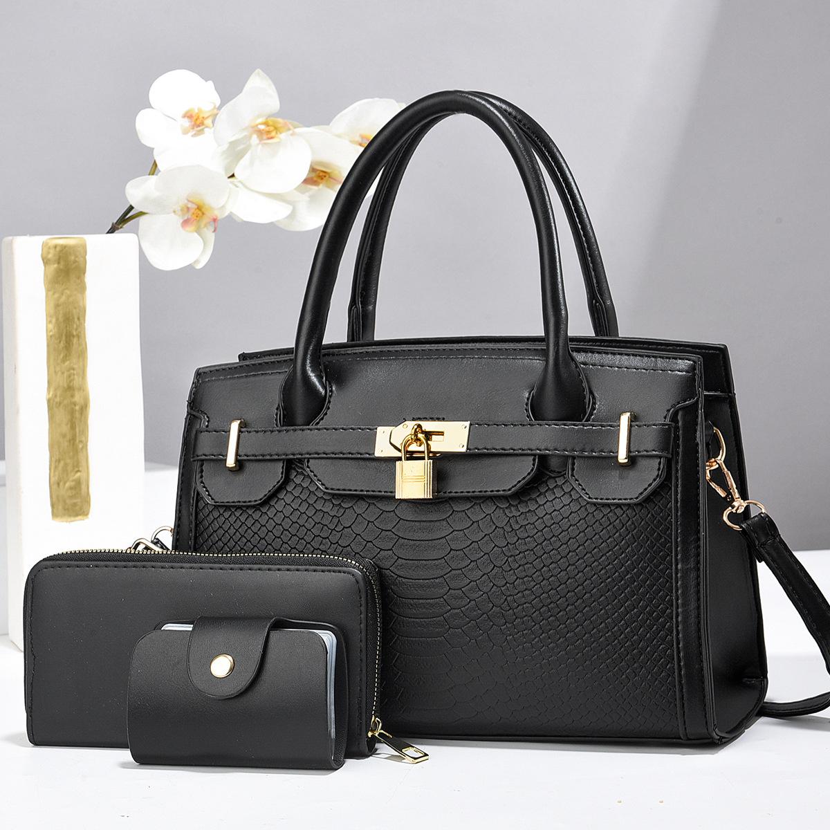 

Женская сумка ручная большая сумка набор из трех предметов сумка мать и дитя подвеска-замок 31*12*21 чёрный