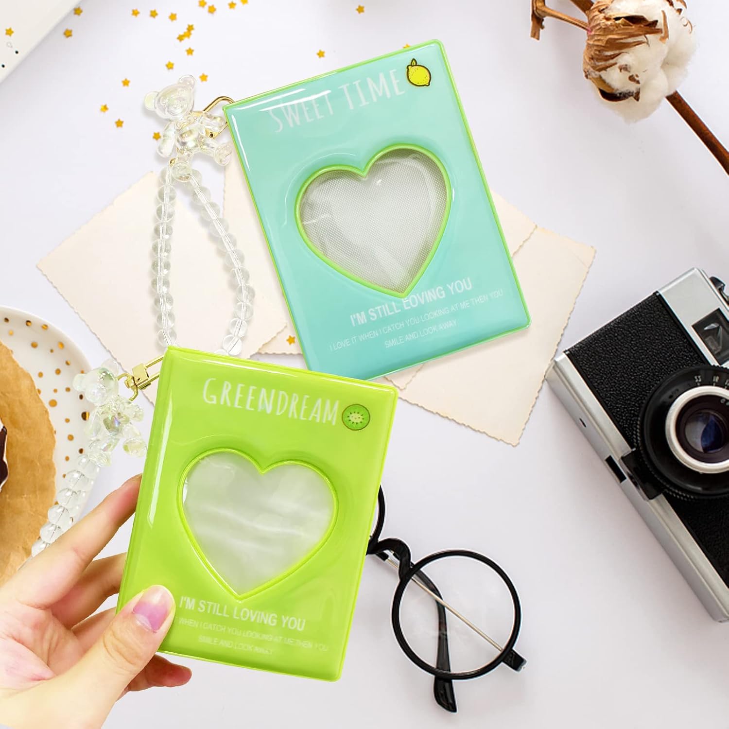 

2 Pcs Kpop Photocard Holder Book,3 Inch Mini Photo Album,Photocard Binder Photo Album,Small Photo Card Book with Hollow Cover and Crystal