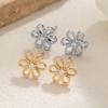 1 Pair Minimalist Hollow Small Flower Copper Zircon Ear Studs, Fade-Free Versatile Women's Earrings