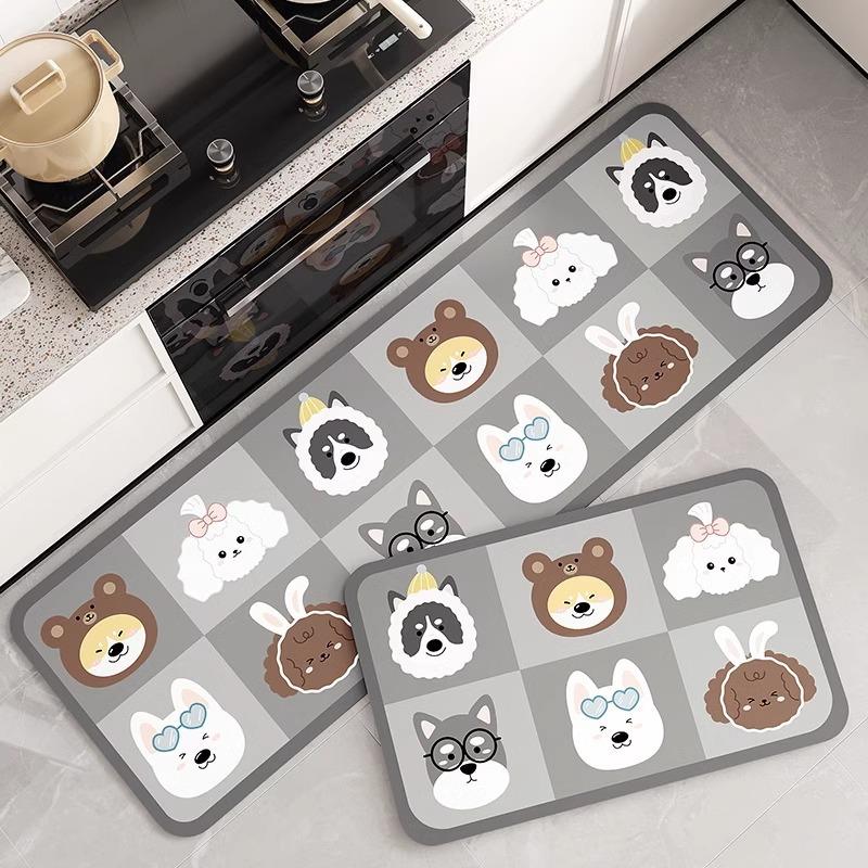 Cartoon Wind Soft Diatom Mud Floor Mat Kitchen Floor Mat Household Can Be Cut Non-slip, Water Absorption and Oil Absorption, Dirt-resistant and Wear-r