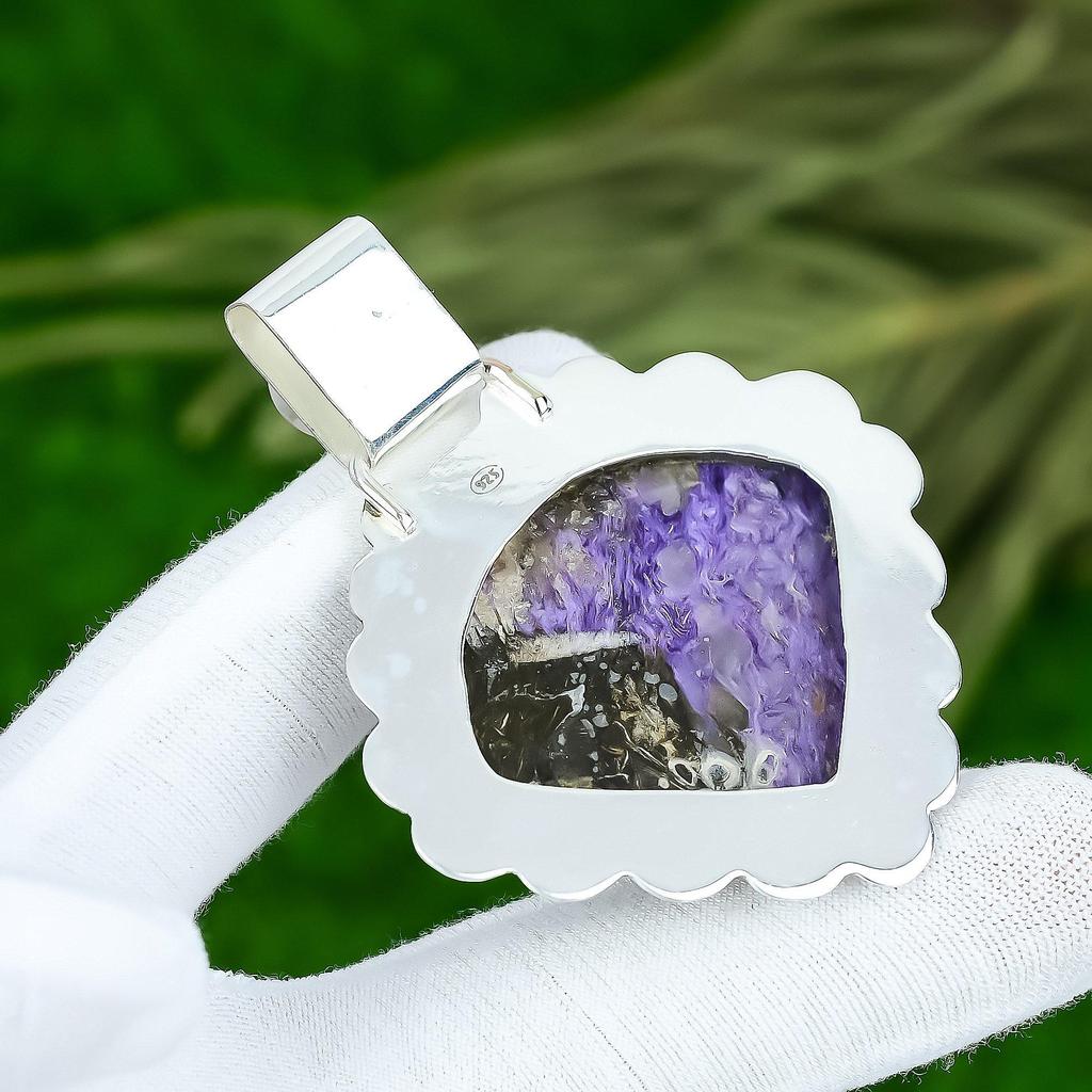 Natural Russian Charoite Blue Topaz New Ethnic Daughter Pendant Sterling Silver