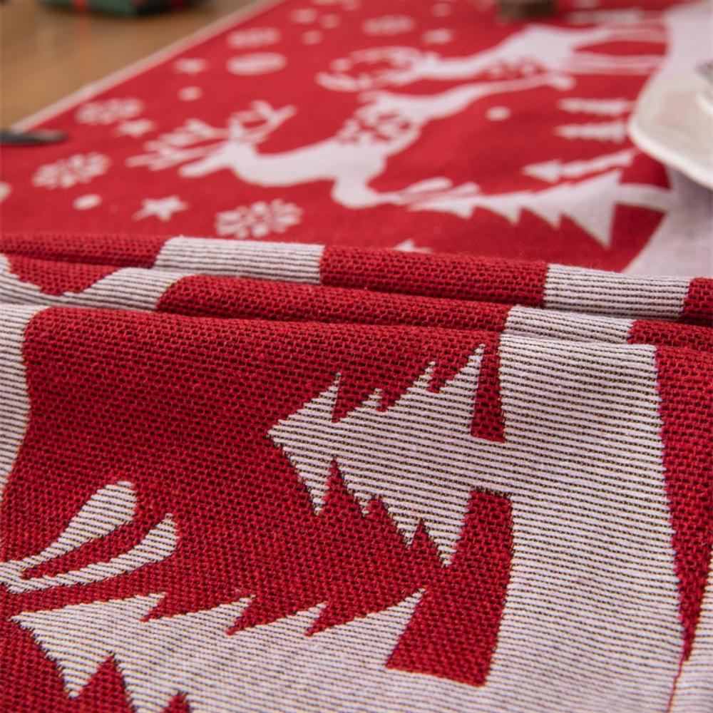 Christmas Table Runner Red Holiday Table Decor Reindeer Snowflakes Pine Trees Festive Dining Room Decoration for Christmas Party