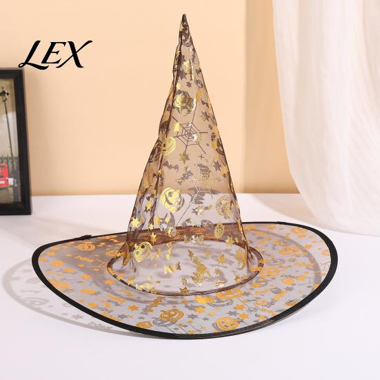 Carnival Night Outfit Halloween Organza Witch Hat for Women, Adult Wizard Costume Family Holiday Souvenirs Accessories, Lightweight Breathable Pointed