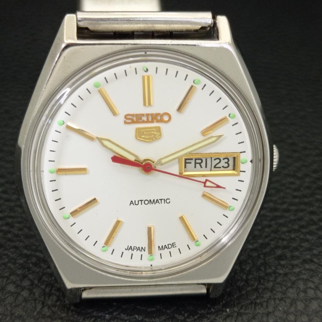 GENUINE VINTAGE SEIKO 5 AUTOMATIC 6349A JAPAN MENS WHITE DIAL WATCH A702619-1 R209-a702619