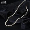 EFFIE QUEEN Hip Hop Pearl Necklace for Men Natural Pearls Beaded 925 Sterling Silver Chain Collars Simple Jewelry Gift NMN09