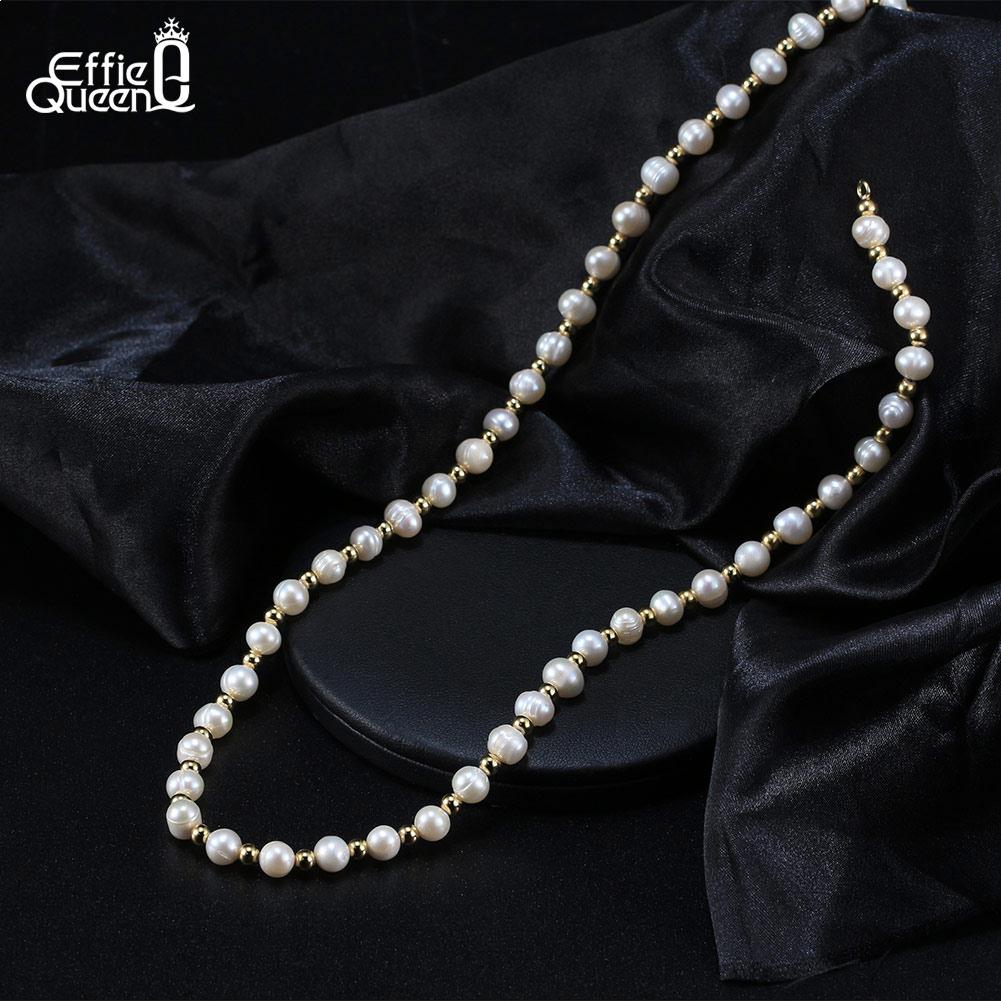 EFFIE QUEEN Hip Hop Pearl Necklace for Men Natural Pearls Beaded 925 Sterling Silver Chain Collars Simple Jewelry Gift NMN09