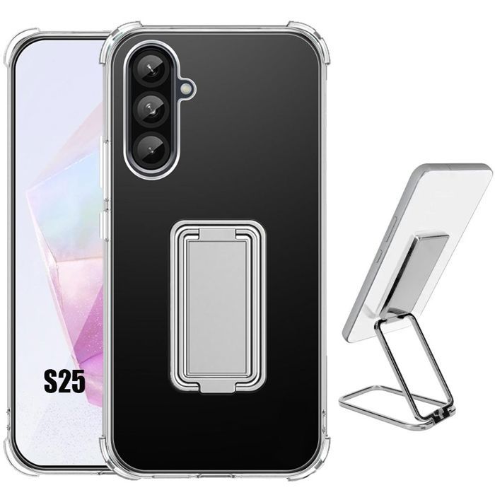Coque pour samsung galaxy s25, antichoc avec support ajustable argenté - booling®