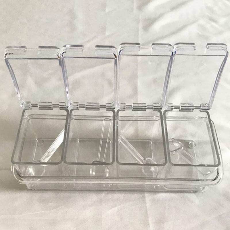 Convenient Seasoning Container 4 Compartment Condiment Storage Box Transparent Spices Container Organization Tool