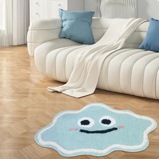 Ultra Soft Floor Mat Smiling Cloud Shape High Absorbent Thick Bath Mat Anti-Slip Design Quick Drying Bathroom Rug