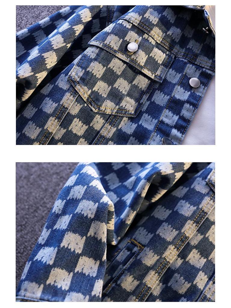 Men's Trendy Loose Plaid Print Denim Jacket Shirt - Douyin Bestseller