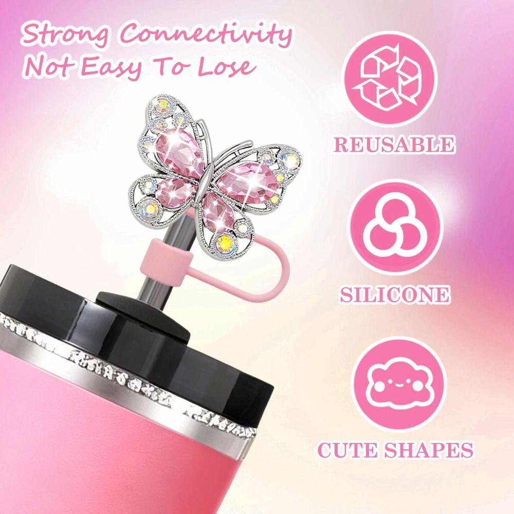 8/9Pcs Pink Tumbler Cup Accessories Silicone Straw Cover Pearl Charm for Cup Decoration Bow Tie Cover