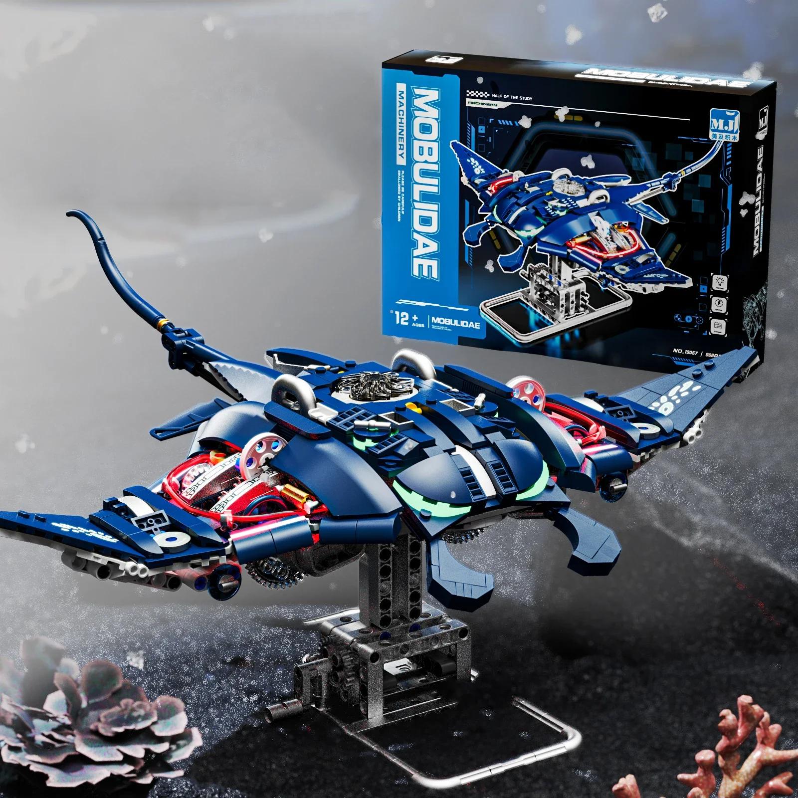 

966PCS Mechanical Sea Creature Building Blocks Manta RayMovable Joints Animal Model Bricks DIY Toys Holiday Gift for Kids Adults