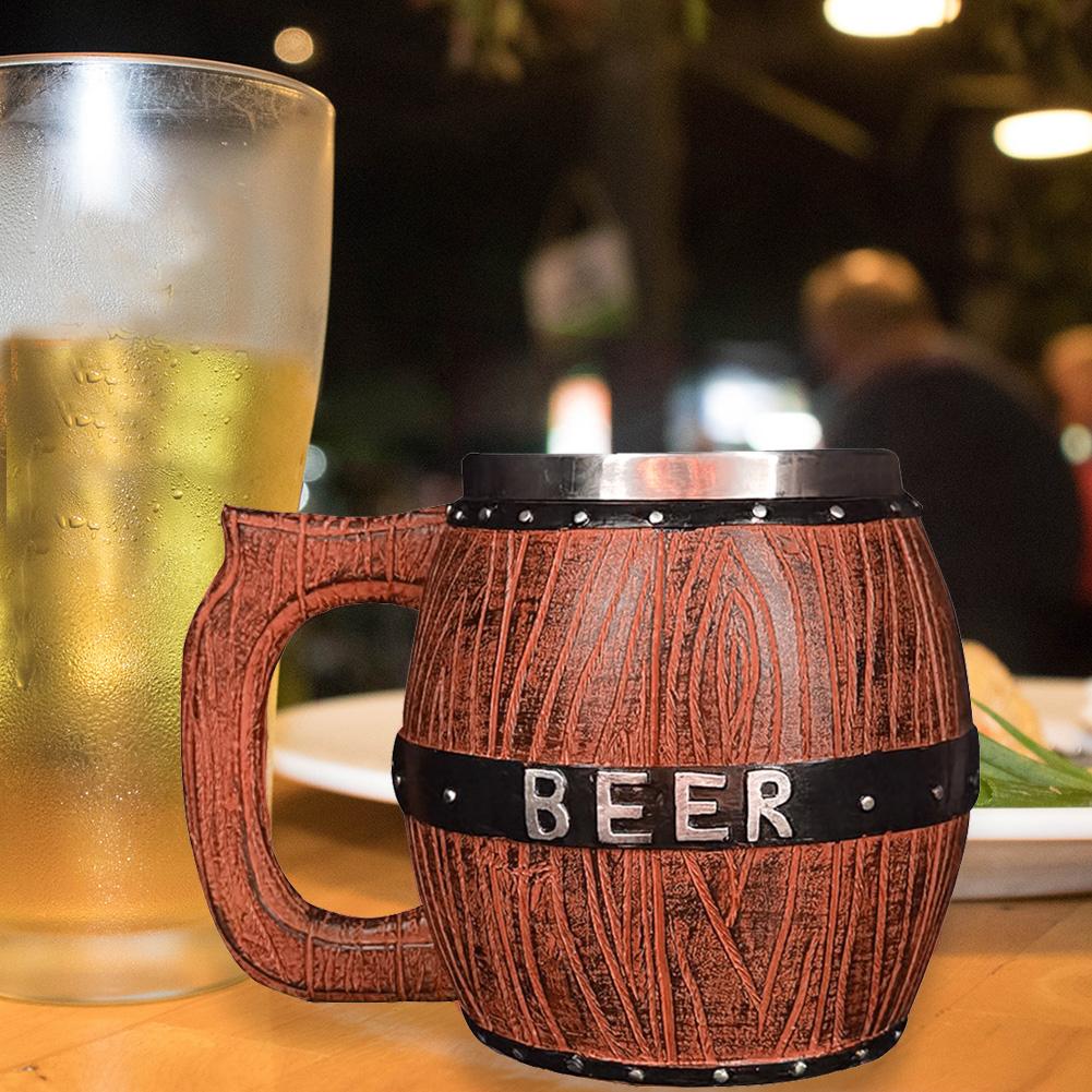 Large Capacity Wooden Barrel Beer Glass Cocktail Drinking Glass Large Beer Barrel Kitchen Holiday Creative Exquisite Gift
