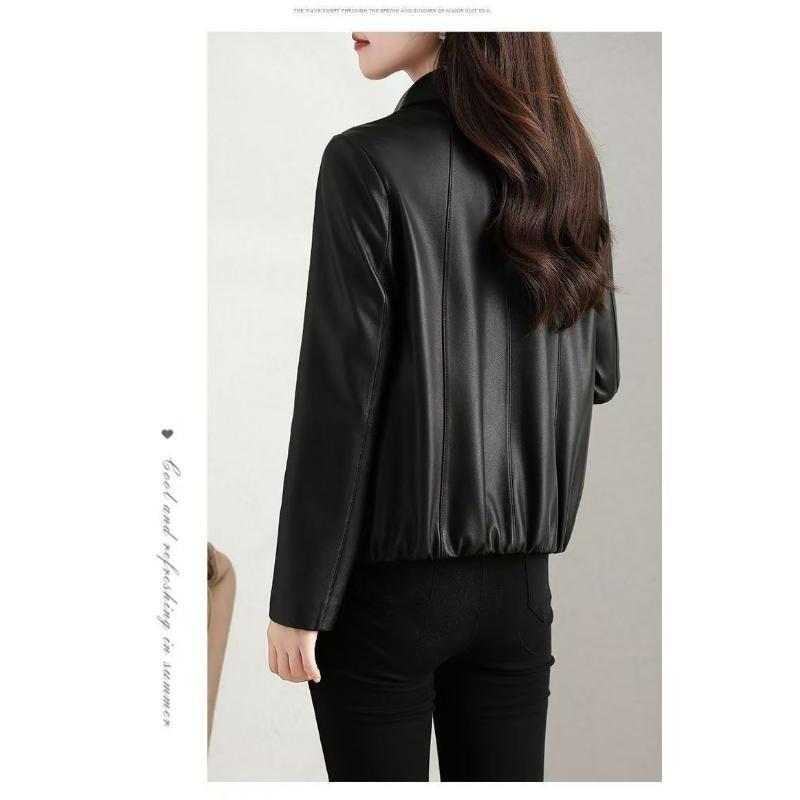 Autumn Winter New PU Leather Vintage Women's New Casual Fashion Short Elegant Jacket All Match Chic Top