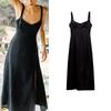 Spring New Temperament Sexy Round Neck Open Back Bottom Slit Linen Blended Shoulder Strap Length Dress 3314354