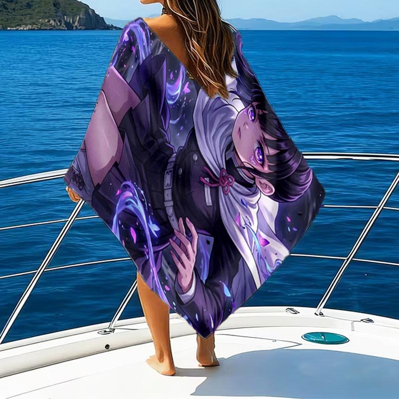 1pc Tsuyuri Kanawo1 Beach Towel, Beach and Seaside Swimming Pool Equipment, Fashion Pattern, Rectangular, Travel Essentials