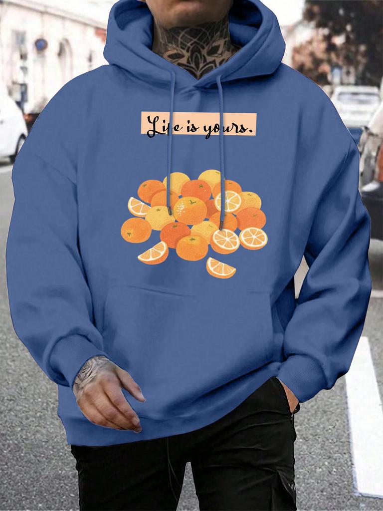 La vie est à vous Imprimés d'oranges et de fruits Sweat à capuche pour homme Doux à poches Vêtements de rue Harajuku Décontracté Sweat à capuche Molleton Unisexe Tout-aller