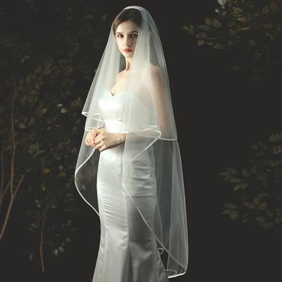 Dubbele lagen bruidssluier met antislip kam satijnen rand elegante bruiloft vrijgezellenfeest lange tule sluier haaraccessoires