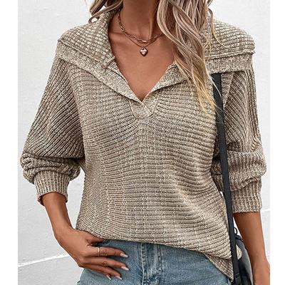 Women's Autumn and Winter Long-sleeved Lapel Casual V-neck Sweater