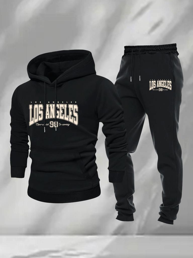 Autumn and winter explosion Los Angeles printed men's suit, hooded sweater sweatpants two-piece set, casual sportswear